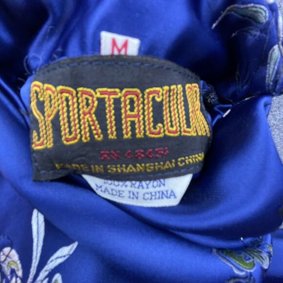 Vintage Sportacular Jacket Medium Blue Red Reversible Satin Pankou Asian Blazer - Picture 7 of 11